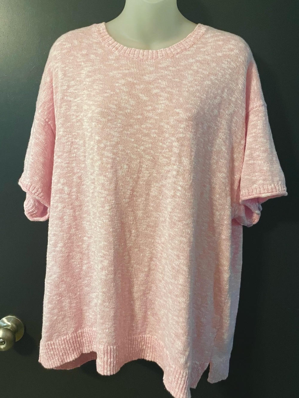 J.Crew Pink Marled Open Knit Short Sleeve Sweater XXL